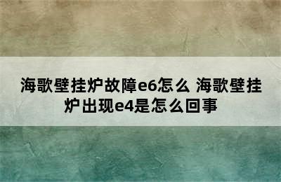 海歌壁挂炉故障e6怎么 海歌壁挂炉出现e4是怎么回事